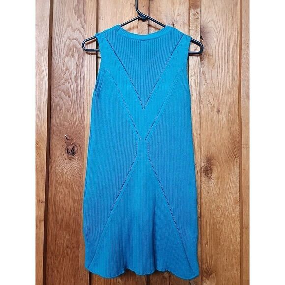 SAHALIE Sleeveless Crew Neck 100% Cotton Knit Sweater Dress, Medium, Teal Green - Picture 2 of 7